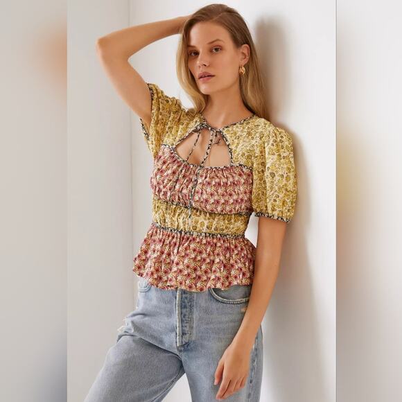 NEW Anthropologie Yellow and Pink Floral Blouse - Picture 1 of 4